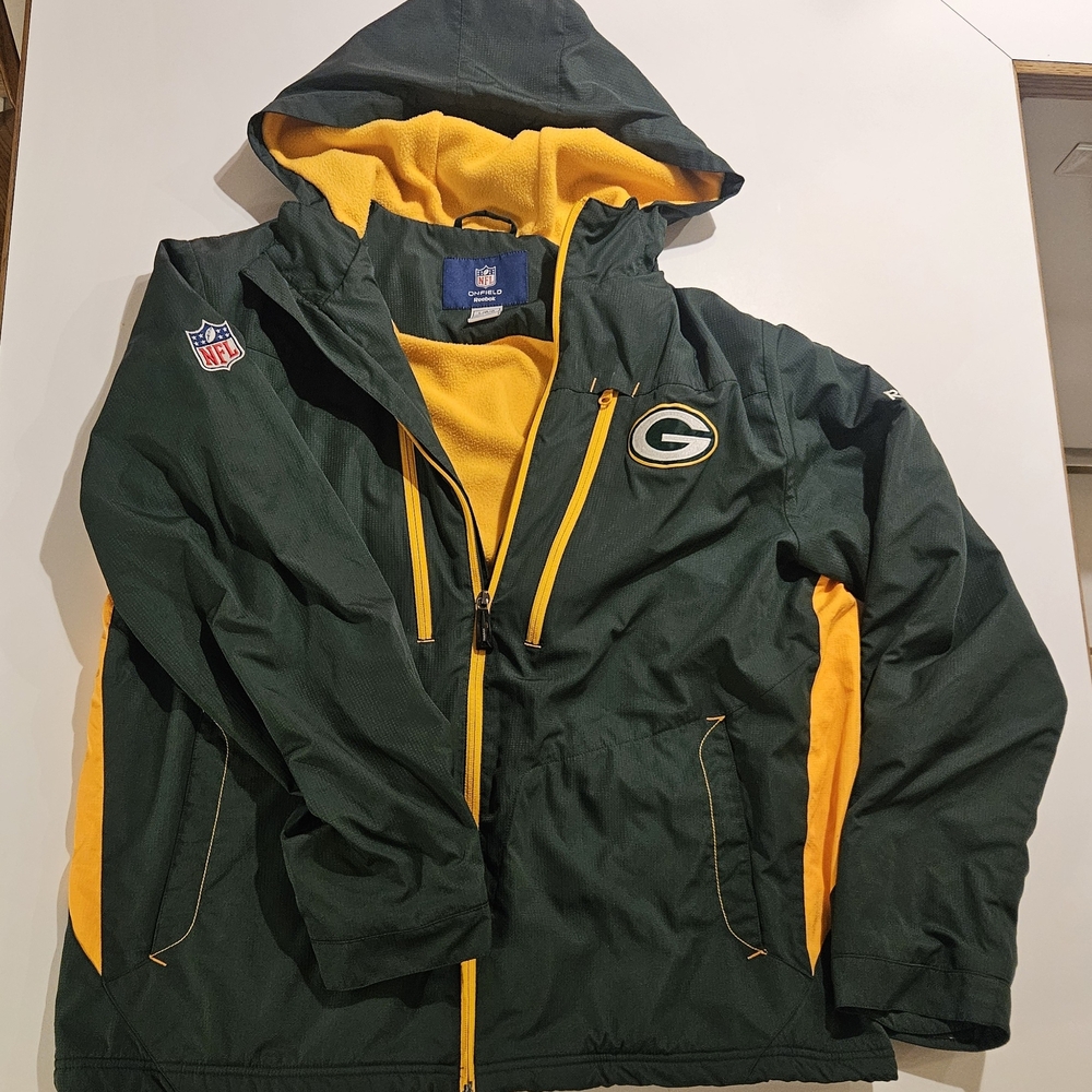 Green & Gold Kids Hooded NFL Team Jacket -